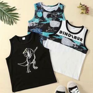 3PCS Toddler Dinosaur Graphic Sleeveless Tees (18-24 Months)